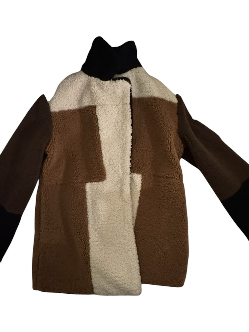 Colorblock Brown & Cream Sherpa Jacket